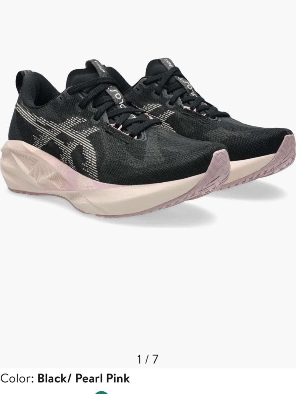 ASICS Women's Black/Pearl Pink Running Shoes novablast size 7 NWOT